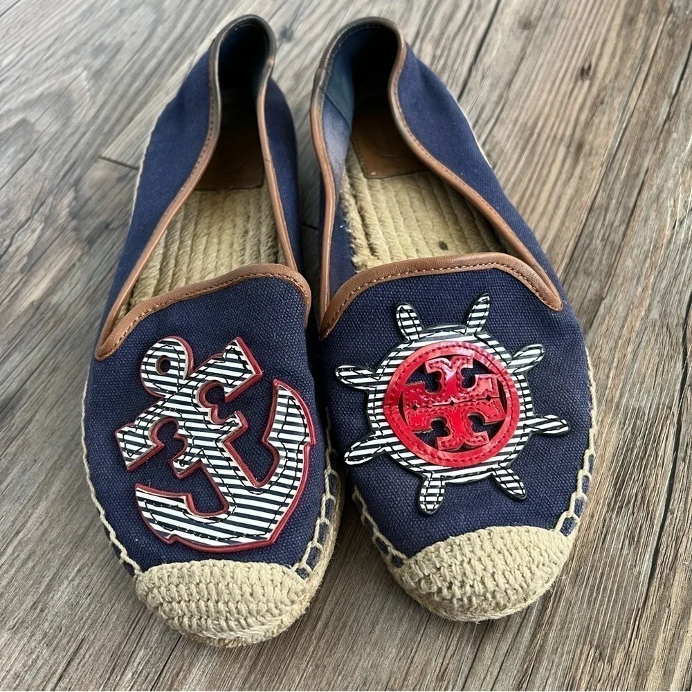 TORY BURCH MARITIME ESPADRILLE ANCHOR NAVY SEA Size 6.5
